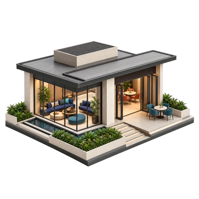 Clubhouse and social spaces amenity illustration