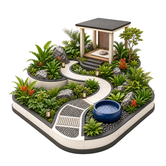 Gardens and nature-led spaces amenity illustration